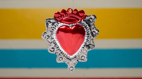 Tin Heart with Crown - Red