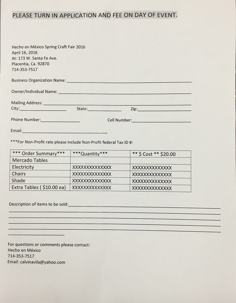 June Craft Fair Vendor Agreement